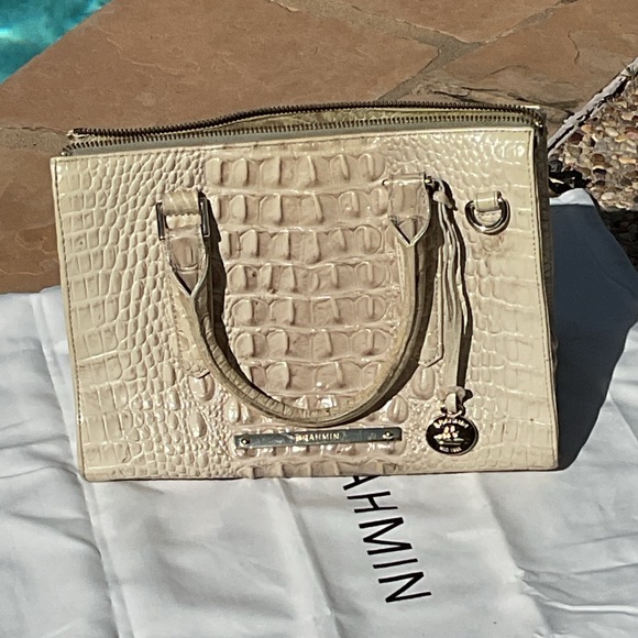 Brahmin Cream Satchel with Woven Leather Design - Picture 2 of 11